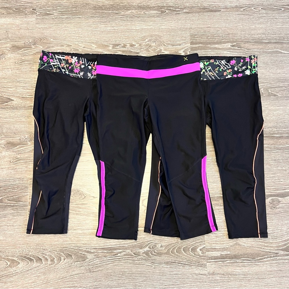 Bundle 3 Xersion women cropped fitted fitness workout pants black floral medium